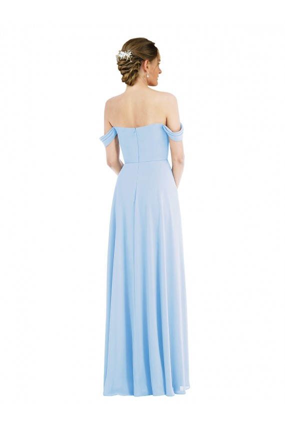 Azul cielo claro línea A Hombros Descubiertos Gasa Largo Formales Vestidos de dama de honor / Vestidos de noche