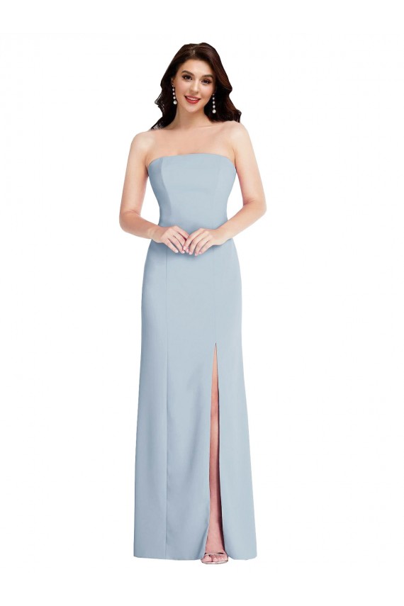 Azul cielo claro línea A Sin tirantes Crepé Elástico Largo Formales Vestidos de dama de honor / Vestidos de fiesta