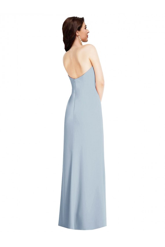 Azul cielo claro línea A Sin tirantes Crepé Elástico Largo Formales Vestidos de dama de honor / Vestidos de fiesta