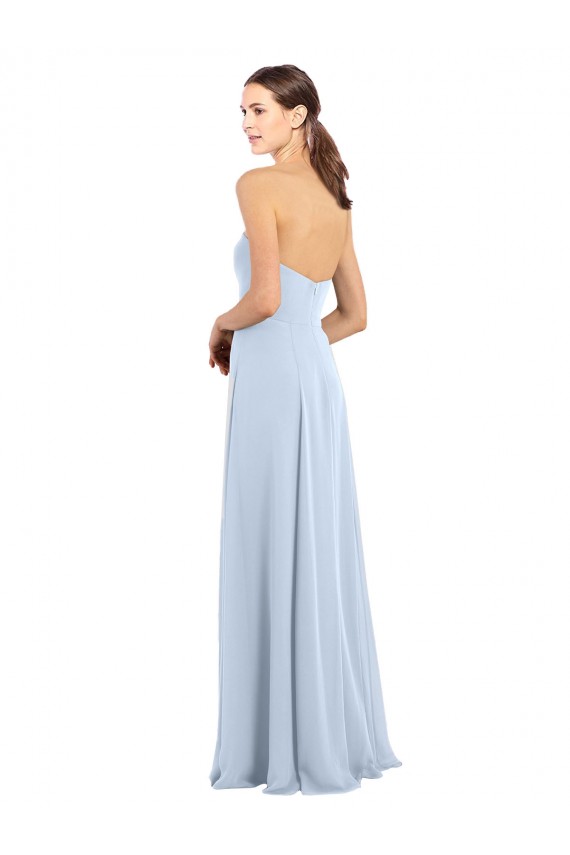 Azul cielo claro línea A Sin tirantes Gasa Largo Vestidos de dama de honor