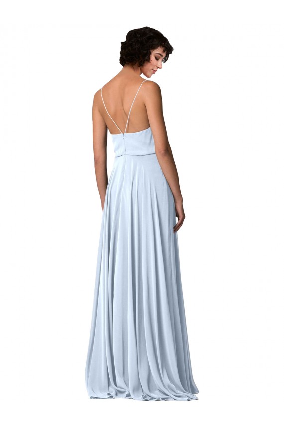 Azul cielo claro línea A Tirantes espagueti Cuello en V Gasa Largo Vestidos de dama de honor