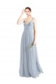 Azul cielo claro línea A Tirantes espagueti Cuello en V Tul Largo Vestidos de dama de honor