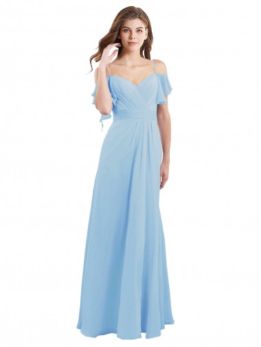Azul cielo claro línea A Tirantes espagueti Gasa Largo Vestidos de dama de honor