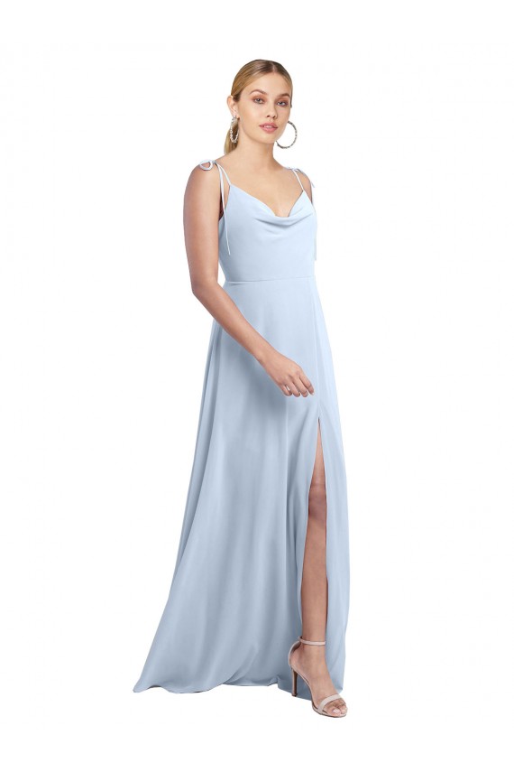 Azul cielo claro línea A Tirantes espagueti Gasa Largo Vestidos de dama de honor