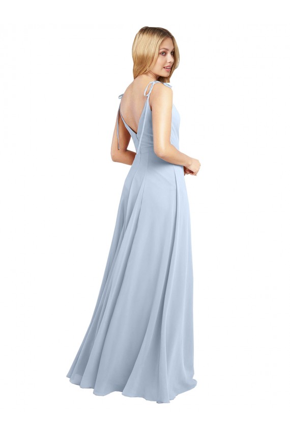 Azul cielo claro línea A Tirantes espagueti Gasa Largo Vestidos de dama de honor