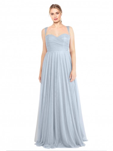Azul cielo claro línea A Tirantes espagueti Tul Largo Vestidos de dama de honor