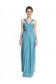 Azul cielo línea A Tirantes espagueti Halter Cuello en V Tul Largo Vestidos de dama de honor