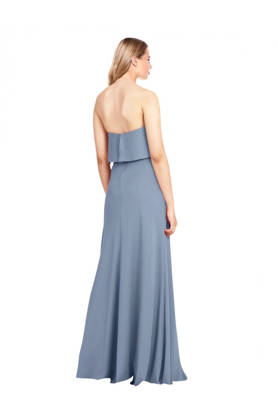 Azul humo Cubierta Cuello Alto Crepé Elástico Largo Formales Vestidos de dama de honor / Vestidos de fiesta