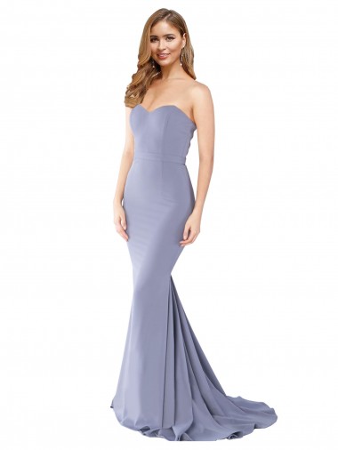 Azul humo Sirena Cuello de Corazón Sin tirantes Crepé Elástico Largo Formales Vestidos de dama de honor / Vestidos de fiesta