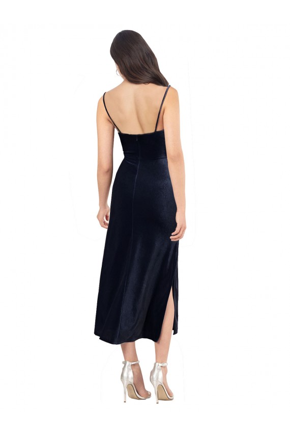 Azul marina oscuro Columna Midi Terciopelo Elástico Corto Formales Vestidos de dama de honor / Vestidos de fiesta / Vestidos de cóctel
