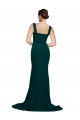Verde Midnight Cubierta Cuadrado Barrer tren Crepé Elástico Largo Vestidos de dama de honor / Vestidos de fiesta