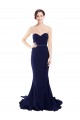 Azul marina oscuro Sirena Cuello de Corazón Sin tirantes Barrer tren Crepé Elástico Largo Vestidos de dama de honor / Vestidos de fiesta