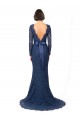 Azul marina oscuro Sirena Cuello joya Barrer tren Encaje Largo Vestidos de dama de honor