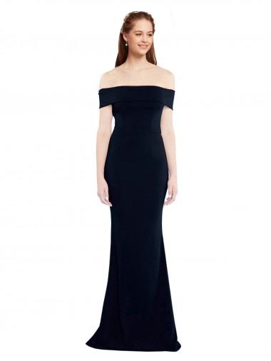 Azul marina oscuro Sirena Hombros Descubiertos Crepé Elástico Largo Formales Vestidos de dama de honor / Vestidos de fiesta