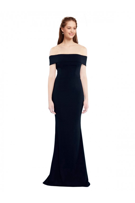 Azul marina oscuro Sirena Hombros Descubiertos Crepé Elástico Largo Formales Vestidos de dama de honor / Vestidos de fiesta
