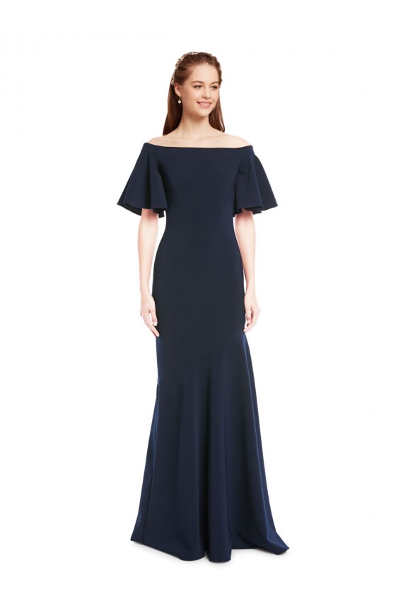 Azul marina oscuro Sirena Hombros Descubiertos Crepé Elástico Largo Formales Vestidos de dama de honor / Vestidos de fiesta