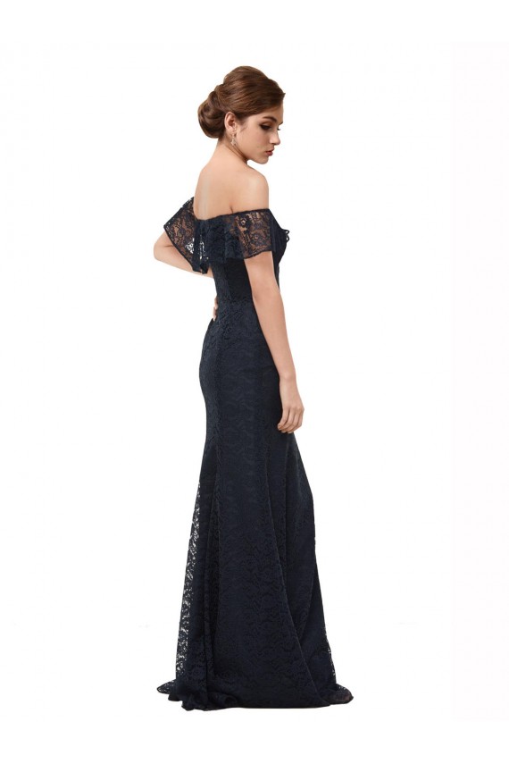Azul marina oscuro Sirena Hombros Descubiertos Encaje Largo Vestidos de dama de honor / Vestidos de fiesta