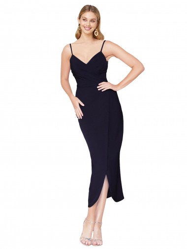 Azul marina oscuro Sirena Tirantes espagueti Crepé Elástico Corto Asimétrico Formales Vestidos de dama de honor / Vestidos de fiesta / Vestidos de cóctel