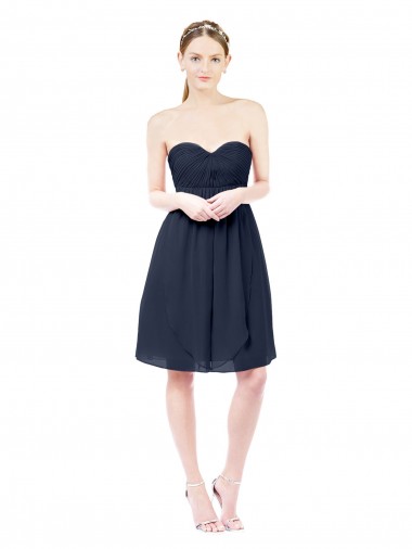 Azul marina oscuro línea A Cuello de Corazón Gasa Corto Vestidos de dama de honor / Vestidos de cóctel