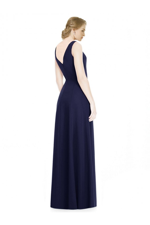 Azul marina oscuro línea A Gasa Largo Vestidos de dama de honor