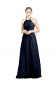Azul marina oscuro línea A Halter Cuello Alto Gasa Largo Vestidos de dama de honor