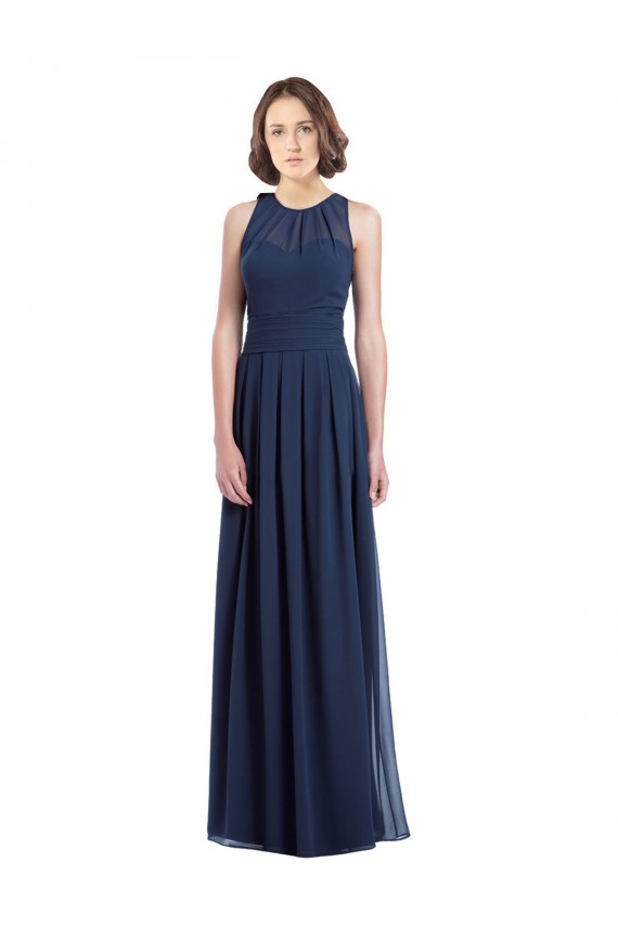 Azul marina oscuro línea A Halter Gasa Largo Vestidos de dama de honor