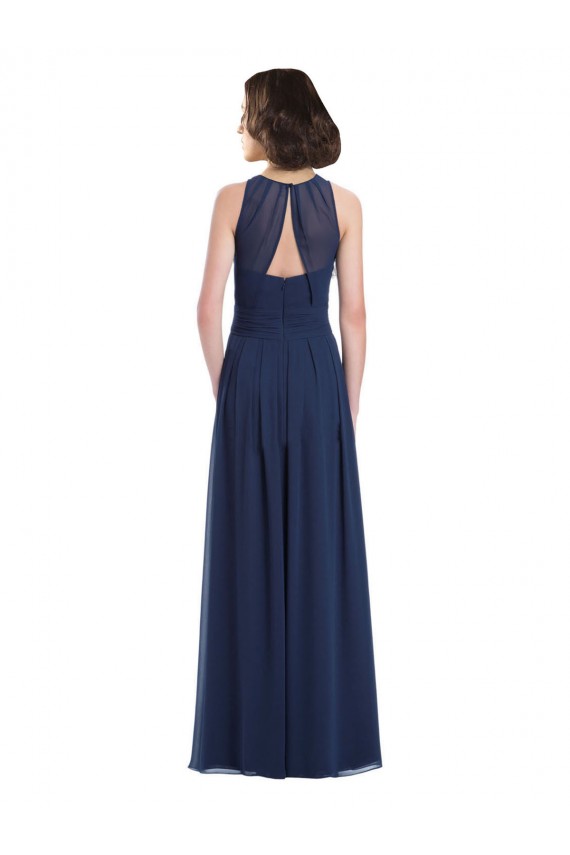 Azul marina oscuro línea A Halter Gasa Largo Vestidos de dama de honor