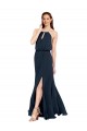 Azul marina oscuro línea A Halter Gasa Largo Vestidos de dama de honor