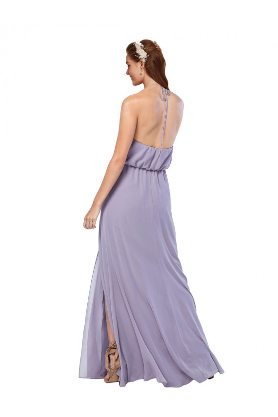 Azul marina oscuro línea A Halter Gasa Largo Vestidos de dama de honor