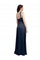 Azul marina oscuro línea A Satén elástico Largo Formales Vestidos de dama de honor / Vestidos de fiesta
