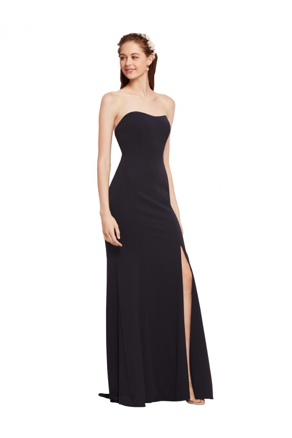 Azul marina oscuro línea A Sin tirantes Crepé Elástico Largo Formales Vestidos de dama de honor / Vestidos de fiesta