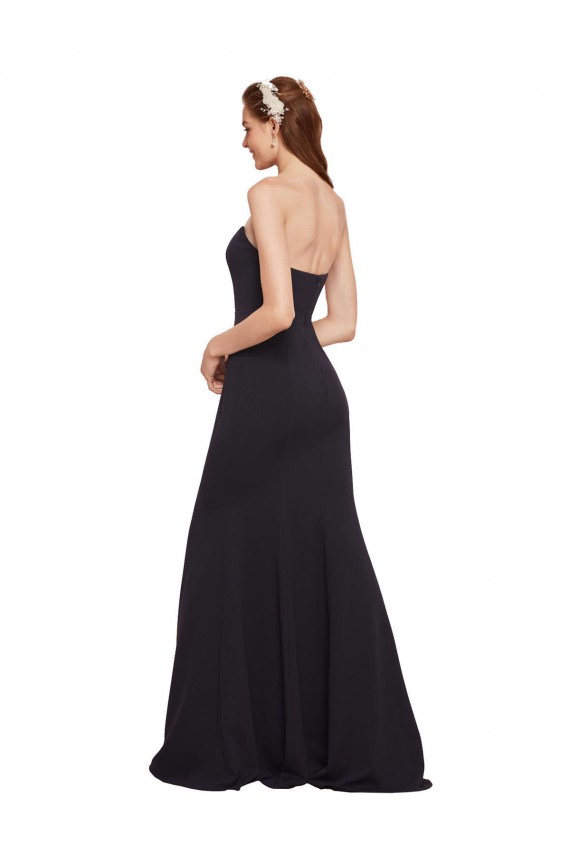 Azul marina oscuro línea A Sin tirantes Crepé Elástico Largo Formales Vestidos de dama de honor / Vestidos de fiesta