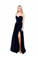 Azul marina oscuro línea A Tirantes espagueti Gasa Largo Formales Vestidos de dama de honor / Vestidos de noche
