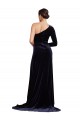Azul marina oscuro línea A Un Hombre Barrer tren Terciopelo Elástico Largo Formales Vestidos de dama de honor / Vestidos de fiesta