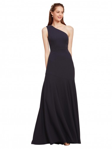 Azul marina oscuro línea A Un Hombre Crepé Elástico Largo Formales Vestidos de dama de honor / Vestidos de fiesta