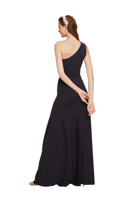 Azul marina oscuro línea A Un Hombre Crepé Elástico Largo Formales Vestidos de dama de honor / Vestidos de fiesta