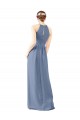 Azul polvoriento Cubierta Halter Cuello Alto Gasa Largo Vestidos de dama de honor