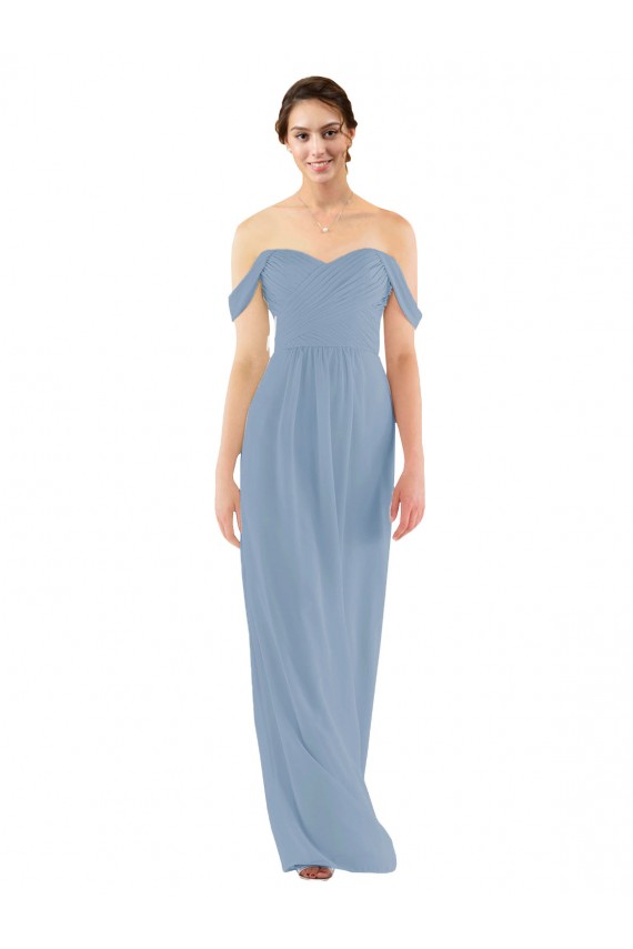 Azul polvoriento Cubierta Hombros Descubiertos Gasa Largo Vestidos de dama de honor