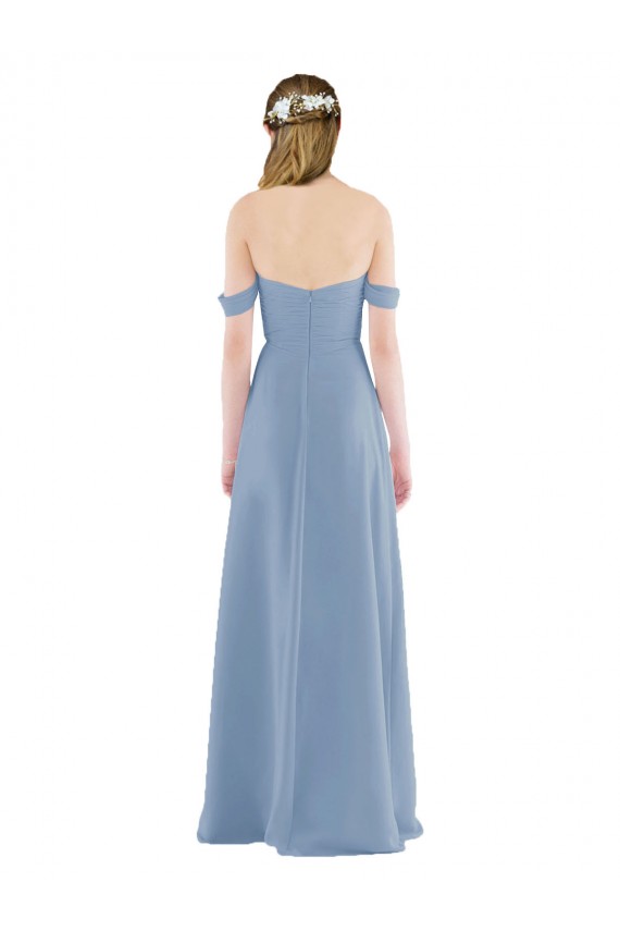 Azul polvoriento Cubierta Hombros Descubiertos Gasa Largo Vestidos de dama de honor