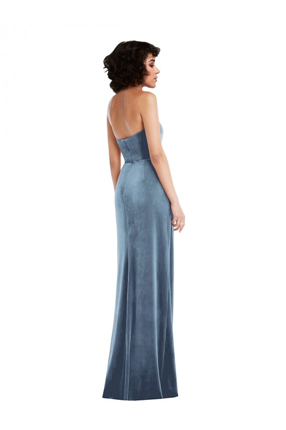 Azul polvoriento Cubierta Sin tirantes Terciopelo Elástico Largo Formales Vestidos de dama de honor / Vestidos de fiesta