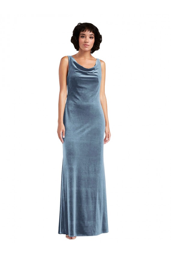 Azul polvoriento Cubierta Terciopelo Elástico Largo Vestidos de dama de honor / Vestidos de fiesta