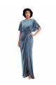 Azul polvoriento Cubierta Terciopelo Elástico Largo Vestidos de dama de honor / Vestidos de fiesta