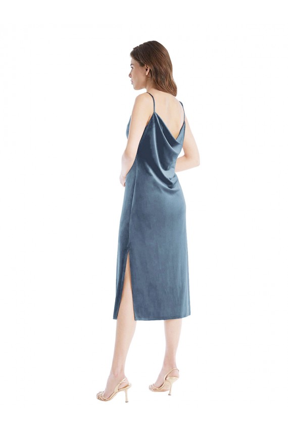 Azul polvoriento Cubierta Un Hombre Terciopelo Elástico Largo Vestidos de dama de honor / Vestidos de fiesta