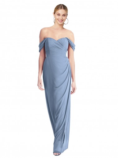 Azul polvoriento Sirena Hombros Descubiertos Gasa Largo Vestidos de dama de honor