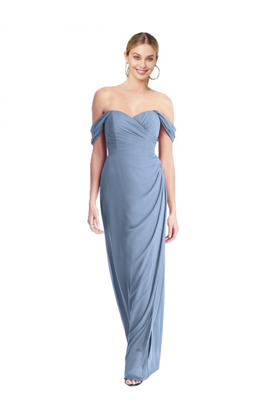 Azul polvoriento Sirena Hombros Descubiertos Gasa Largo Vestidos de dama de honor