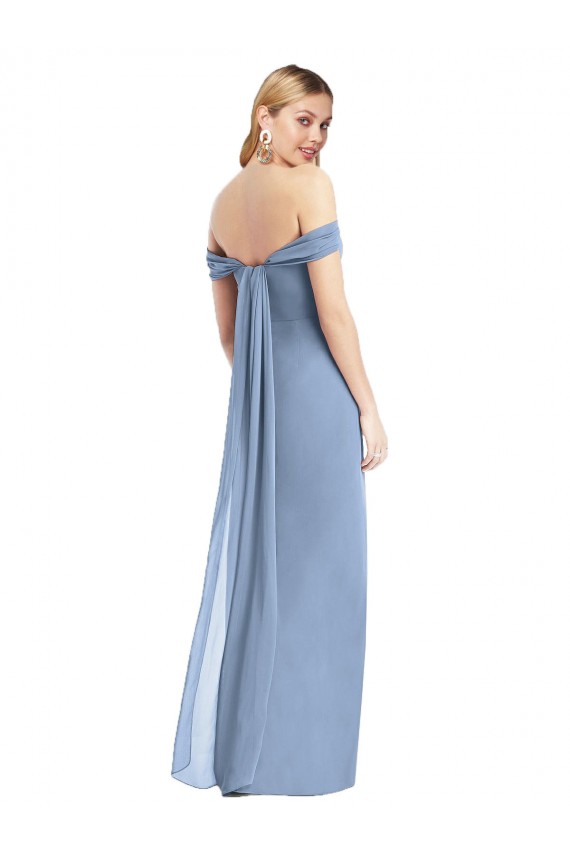 Azul polvoriento Sirena Hombros Descubiertos Gasa Largo Vestidos de dama de honor
