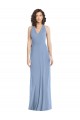 Azul polvoriento Trompeta Halter Cuello en V Gasa Largo Formales Vestidos de dama de honor / Vestidos de noche