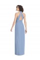 Azul polvoriento Trompeta Halter Cuello en V Gasa Largo Formales Vestidos de dama de honor / Vestidos de noche