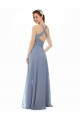 Azul polvoriento línea A Halter Cuello Alto Gasa Largo Vestidos de dama de honor