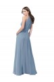 Azul polvoriento línea A Halter Cuello Alto Gasa Largo Vestidos de dama de honor